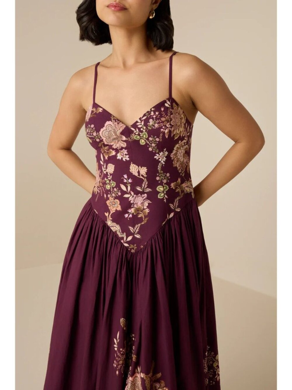 Hemant And Nandita Savi Maxi Dress Burgundy Floral Womens Size Small - Picture 3 of 11